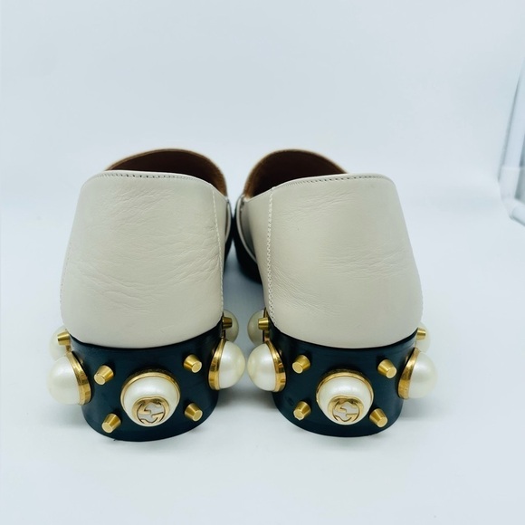 GUCCI Peyton Pearl GG Embellished Web White Cream Leather low heel loafers 37.5 - Picture 8 of 12